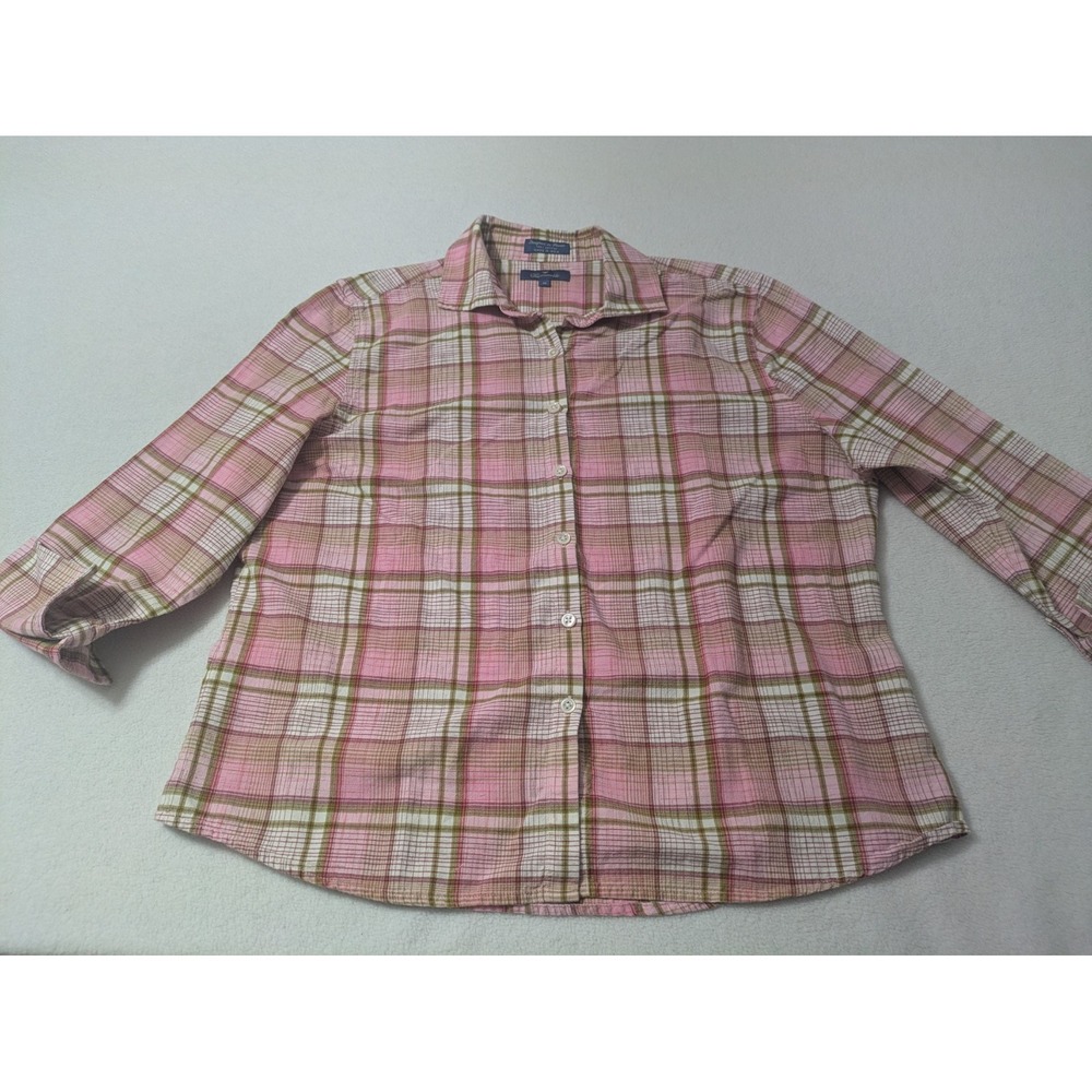 Faconnable Button Down Shirt Womens Sz XL Pink Gingham Cotton Career France